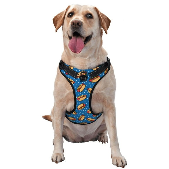 Fotbe Hot Dog 1 Pattern Dog Harness, No-Pull Pet Harness with 2 Leash Clips, Adjustable Soft Padded Dog Vest with Easy Control Handle for Large Dogs-Small
