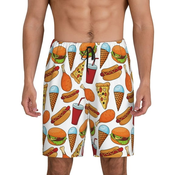 Fotbe Hot Dog Burger Pajama Shorts for Men, Men's Pajama Bottoms, Sleepwear,Short Pajama Pants-Small