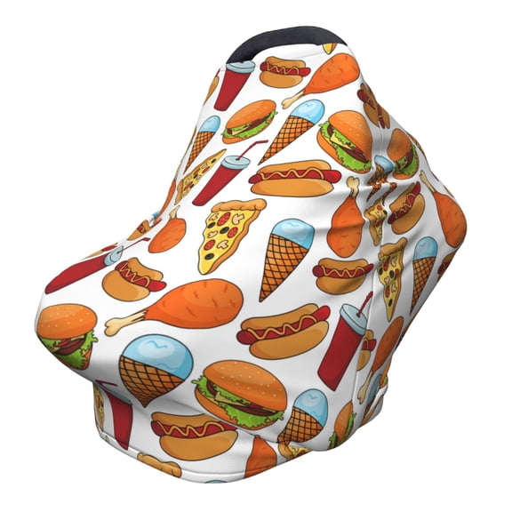 Fotbe Hot Dog Burger Pattern Car Seat Covers for Babies, Nursing Breastfeeding Cover Infant Carseat Canopy, Soft Stretchy Carrier Cover