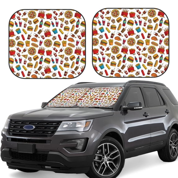 Fotbe Hot Dog Pizza 2-Piece Car Windshield Sun Shade | Sun Blocker for Car Windshield | Foldable Automotive Interior Accessories for Sun Protection-Small