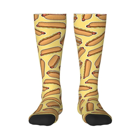 Fotbe Hot Dogs print Women's Men's Novelty Crew Socks Cotton Socks Knee High Socks for Walking,Running,Nurses,Pregnancy