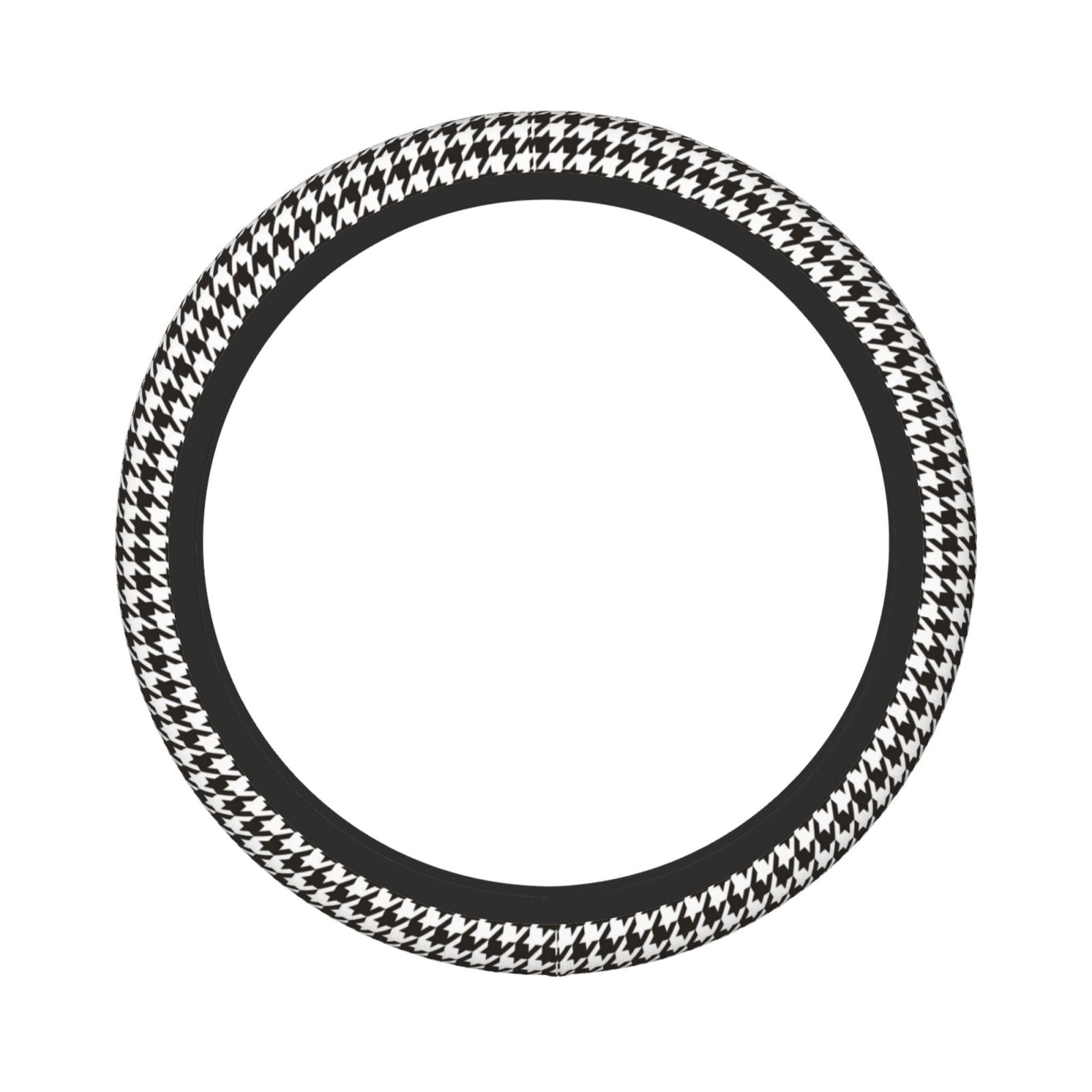Fotbe Houndstooth Black And White Steering Wheel Cover Universal 15 in