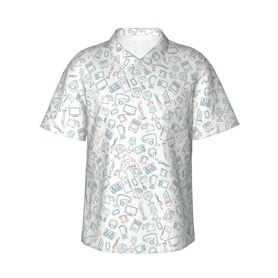 Fotbe Household Appliances Hawaiian Shirt for Men Unisex Summer Beach Casual Short Sleeve Cotton Linen Button Down Shirts-X-Large