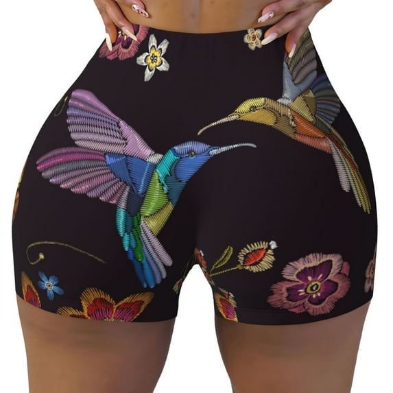 Fotbe Humming Bird Seamless Shorts, Womens Workout Shorts High Waist Stretch Booty Short for Gym/Yoga/Running/Biking-
