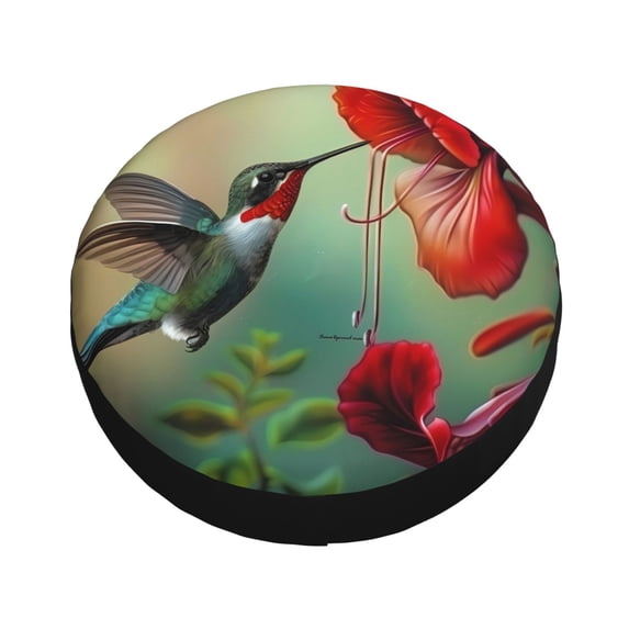 Fotbe Hummingbird Floral Paradise Spare Tire Cover Thickening Universal Fit for Jeep, Trailer, RV, SUV, Truck, Tough Tire Wheel Soft Cover-16 inch