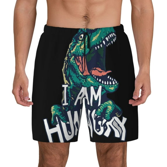 Fotbe Hungry Tyrannosaurus Men’s Swim Trunks Quick Dry Swim Shorts Board Shorts with Mesh Lining-Large