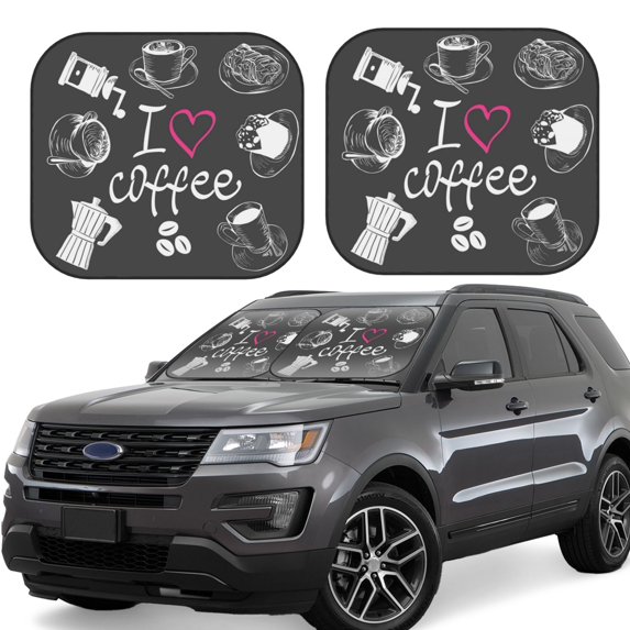 Fotbe I Love Coffee 2-Piece Car Windshield Sun Shade | Sun Blocker for Car Windshield | Foldable Automotive Interior Accessories for Sun Protection-Medium