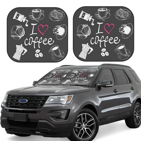 Fotbe I Love Coffee 2-Piece Car Windshield Sun Shade | Sun Blocker for Car Windshield | Foldable Automotive Interior Accessories for Sun Protection-Small