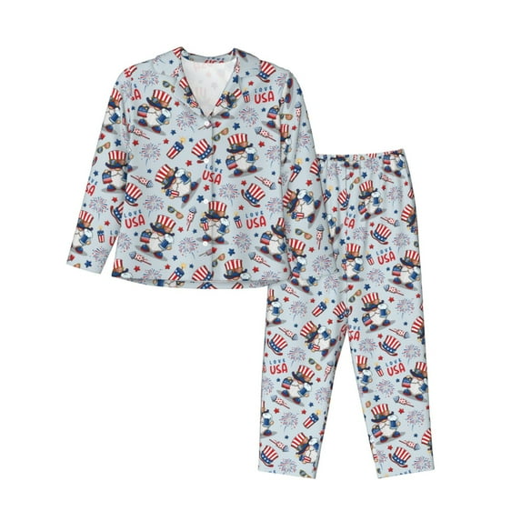Fotbe I Love USA Pattern Long Sleeve Pajama Set for Women,Sleepwear Set,2-piece Loungewear Set,Soft PJs Comfy Nightwear with Pockets -X-Large