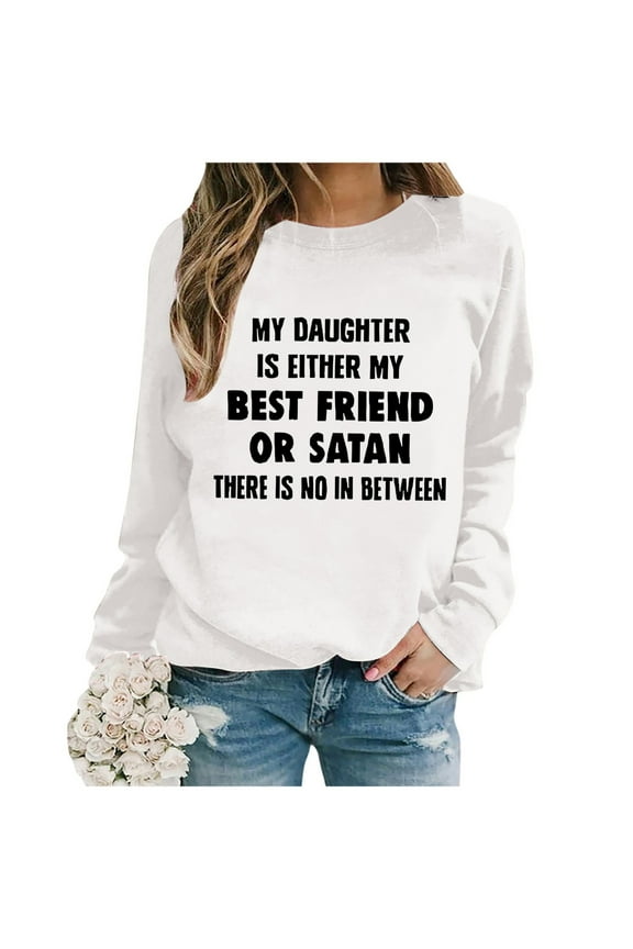 Ladies Fashion Casual Solid Color Loose Long Sleeved Letter Printed Round Neck Hoodie Cat Sweatshirts for Women Dressy Zipper Sweatshirts Women Sweatshirts Women Hoodies plus Size Women 5x Pretty