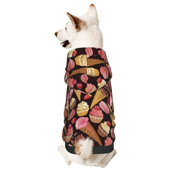 Fotbe Ice Cream Cake Print Small Dog Sweater Hoodies Pet Grey Hooded Soft Fleece Sweatshirts with Pocket Fall Winter Puppy Cat Sweaters Warm Clothes-X-Small