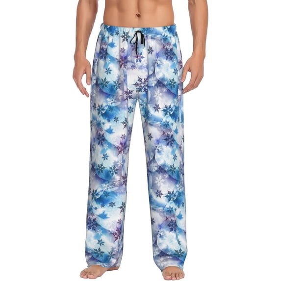 Fotbe Icy Blue Snowflakes Men's Pajama Pants,Sleepwear Pants,Pj Bottoms Drawstring And Pockets-X-Large