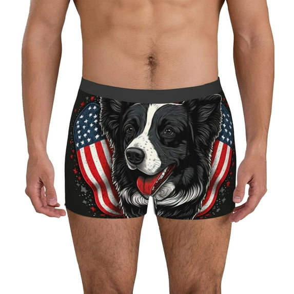 Fotbe Independence Day Collie Men’s Total Support Pouch Boxer Briefs, X-Temp Cooling, Moisture-Wicking Underwear, Regular, Long-leg and Trunk-XX-Large
