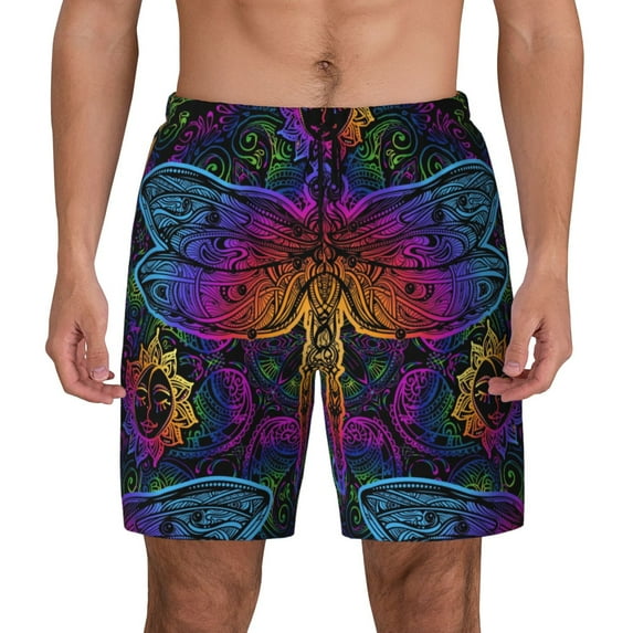 Fotbe Indian Mandalas Dragonfly Men’s Swim Trunks Quick Dry Swim Shorts Board Shorts with Mesh Lining-XX-Large