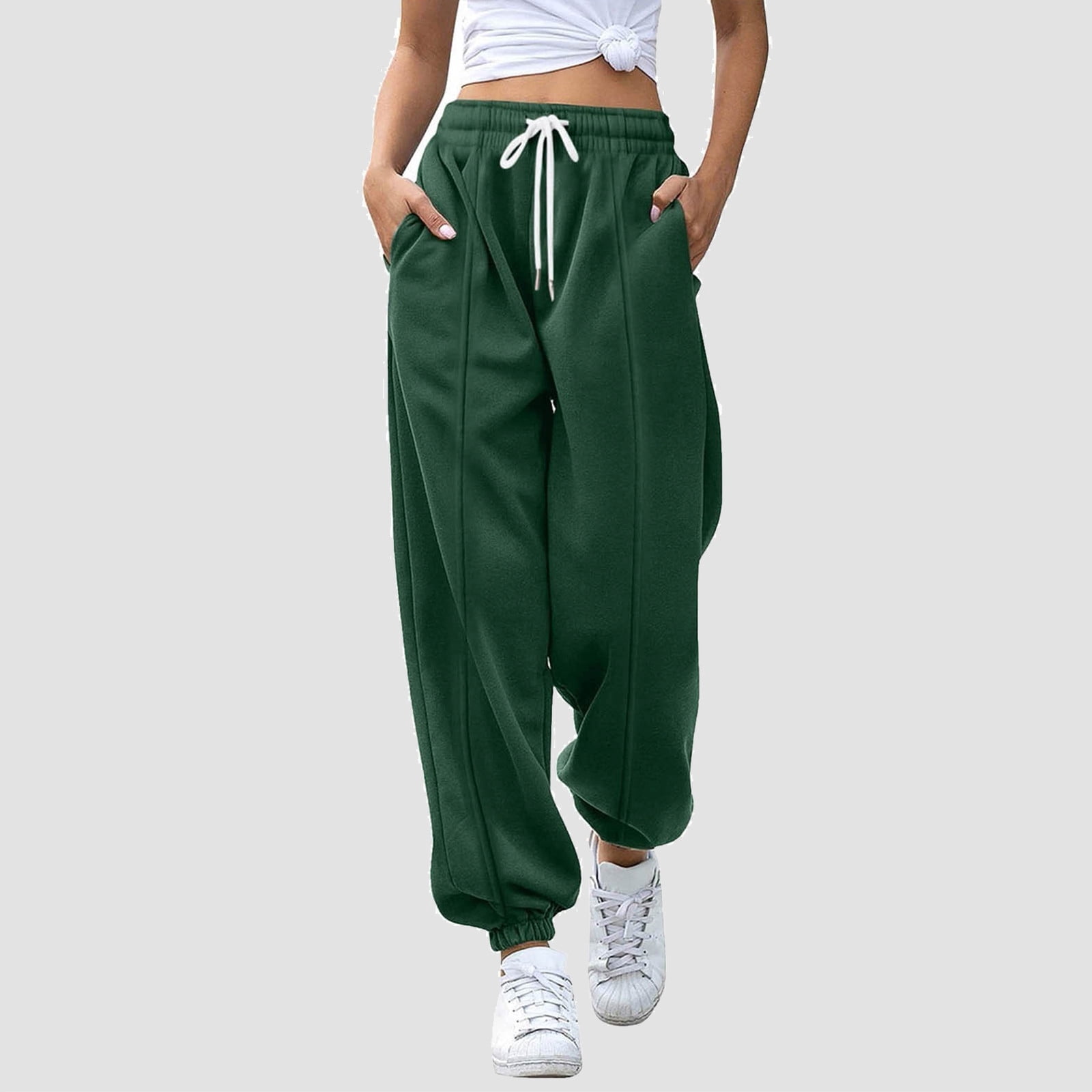 Ladies' Autumn And Winter Solid Color Printed Drawstring Elastic Waist Casual Fashion Loose Fit Sweatpants Women Work Pants Business Casual High Waist Windbreaker Pants Women Trouser Pants for Women