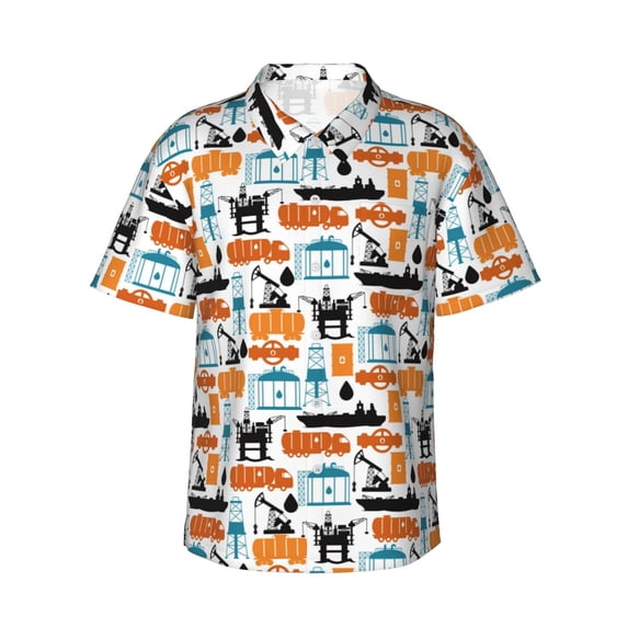Fotbe Industrial Transportations Hawaiian Shirt for Men Unisex Summer Beach Casual Short Sleeve Cotton Linen Button Down Shirts-Medium