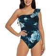 thumbnail image 1 of Fotbe Ink Rose Women's One Piece Swimsuits One Shoulder Swimwear Ruched Tummy Control Bathing Suits Cutout Monokini-Large, 1 of 7