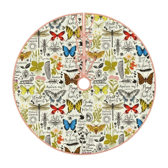 Fotbe Insects And Medicinal Herbs Pattern Christmas Tree Skirt, Tree Skirts Plush Christmas Decorations, Christmas Tree Skirts Xmas Decorations Holiday Party Decor-48"