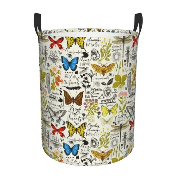 Fotbe Insects And Medicinal Herbs Pattern Laundry Basket with Handles, Waterproof Large Laundry Hamper, Wash Bag for Corner Dorm, Rolling Laundry Basket with Handles-Small