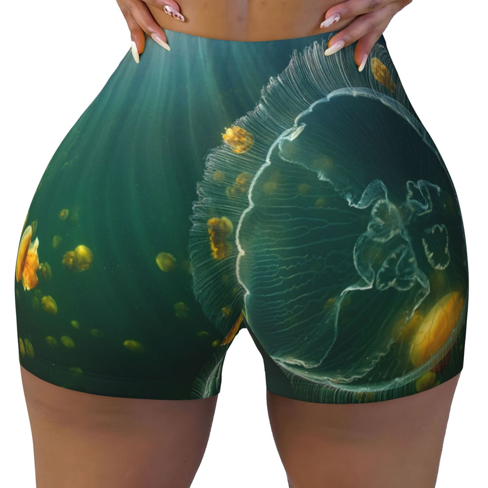Fotbe Jelly Fish Seamless Shorts, Womens Workout Shorts High Waist