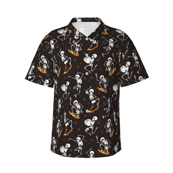 Fotbe Jumping Skull Hawaiian Shirt for Men Unisex Summer Beach Casual Short Sleeve Cotton Linen Button Down Shirts-Large