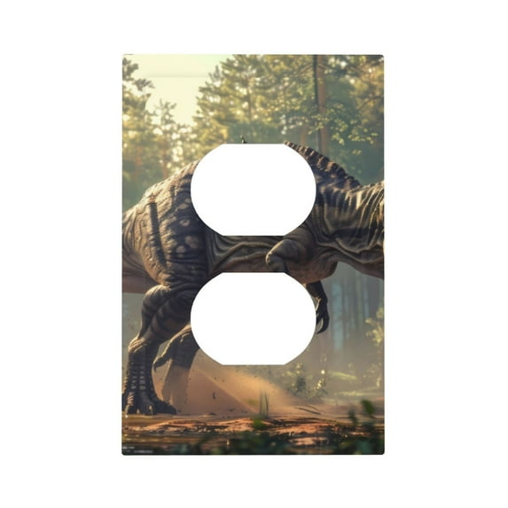 Fotbe Jungle Dinosaur Print Duplex Receptacle Wall Plate, 1-Gang 5.0" x3.0" Wall Outlet Covers, Dual Outlet Faceplates Covers, Color-matched Screws Included-Style S