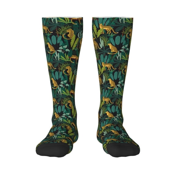 Fotbe Jungle Leopard Yellow print Women's Men's Novelty Crew Socks Cotton Socks Knee High Socks for Walking,Running,Nurses,Pregnancy