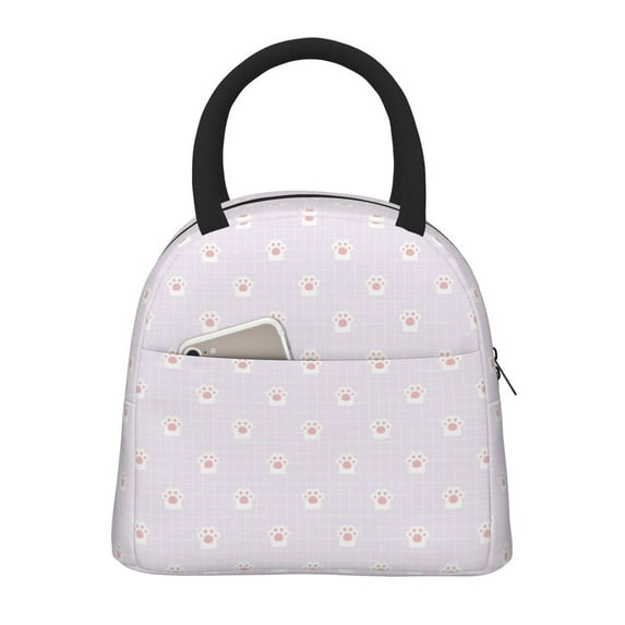 Fotbe Kawaii Cat Paw Pattern Lunch Bag, Insulated Lunch Box, Small Leakproof Cooler Food Lunch Containers Reusable High Capacity Lunch Tote Bags for Work, Travel, Outdoor