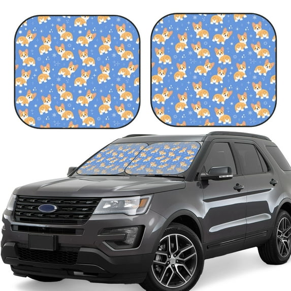 Fotbe Kawaii Corgi 2-Piece Car Windshield Sun Shade | Sun Blocker for Car Windshield | Foldable Automotive Interior Accessories for Sun Protection-Large