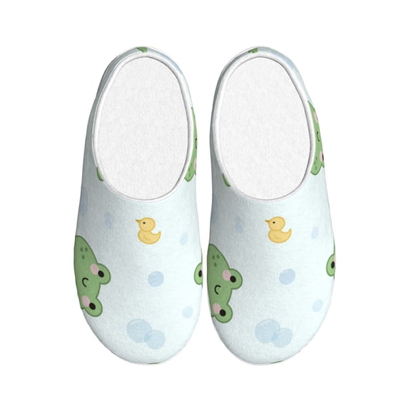 Fotbe Kawaii Frogs Pattern Women's Fuzzy Curly Fur Memory Foam Loafer Slippers Indoor Outdoor Slippers Winter Home Shoes-46/47