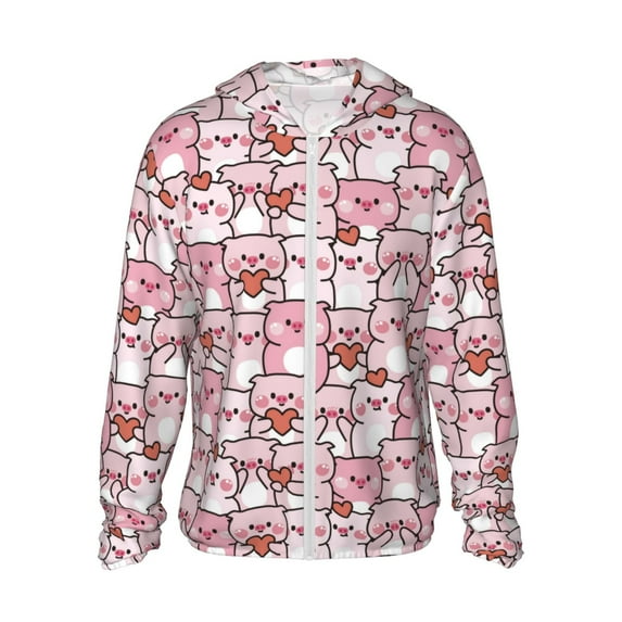 Fotbe Kawaii Pig Men's Women's UPF 50+ Sun Protection Jacket Hooded Cooling Shirt with Pockets Hiking Outdoor Performance-3X-Large