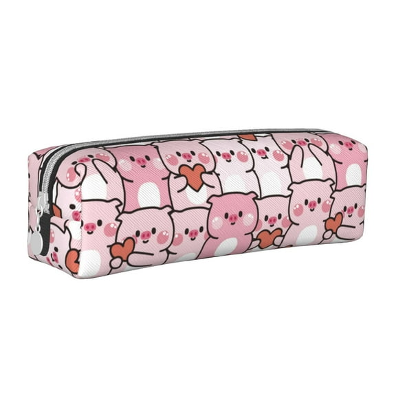 Fotbe Kawaii Pig Pattern Leather Pencil Case, Pencil Pouch with Durable Zipper, Compact and Stylish Organizer for Stationery, Art Supplies, Travel Essentials