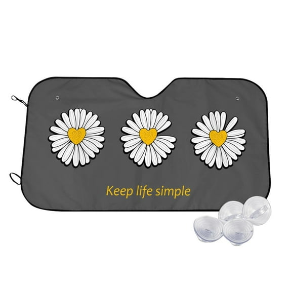 Fotbe Keep Life Simple Daisy Flower Car Windshield Sunshade | Sun Visor Protector Front Window Shade, Keeps Out UV Rays, Keeps Your Vehicle Cool-Small