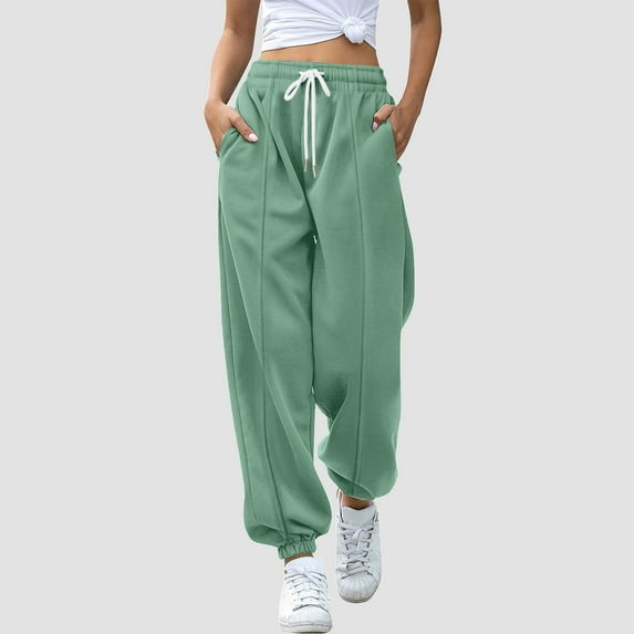 Ladies' Autumn And Winter Solid Color Printed Drawstring Elastic Waist Casual Fashion Loose Fit Sweatpants Women Work Pants Business Casual High Waist Windbreaker Pants Women Trouser Pants for Women