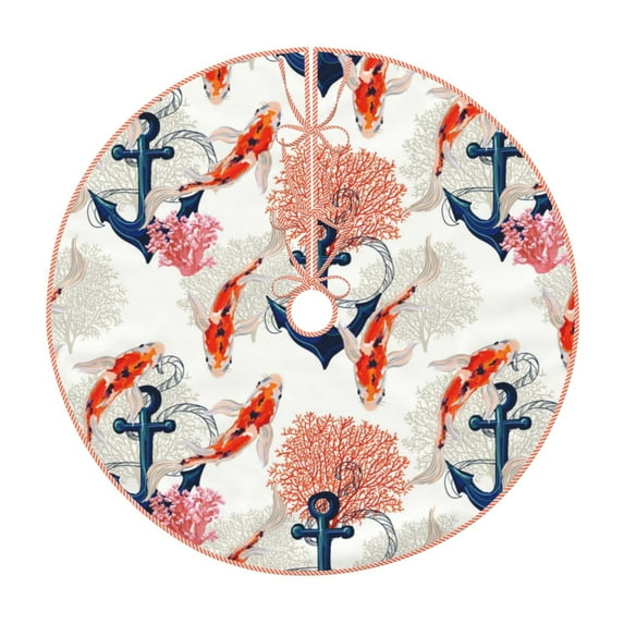 Fotbe Koi Fish And Corals Pattern Christmas Tree Skirt, Tree Skirts Plush Christmas Decorations, Christmas Tree Skirts Xmas Decorations Holiday Party Decor-48"