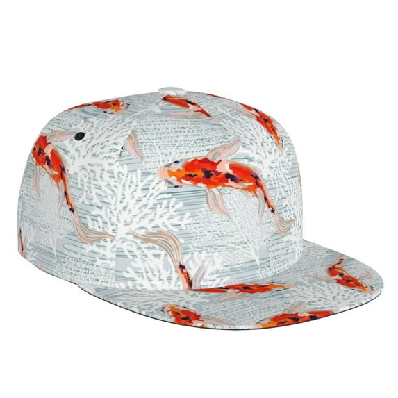 Fotbe Koi Fish Corals,Spring Summer Flat Bill Visor Cap Classic Snapback Hat Polyester Foam Trucker Hat Trucker Cap Adjustable Baseball Cap