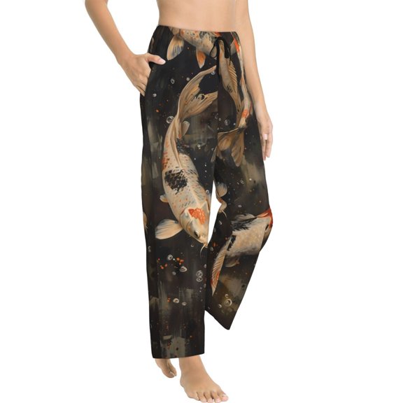 Fotbe Koi Fish Tranquility Women's Pajama Pants,Sleepwear Pants,Pj Bottoms Drawstring And Pockets-XX-Large