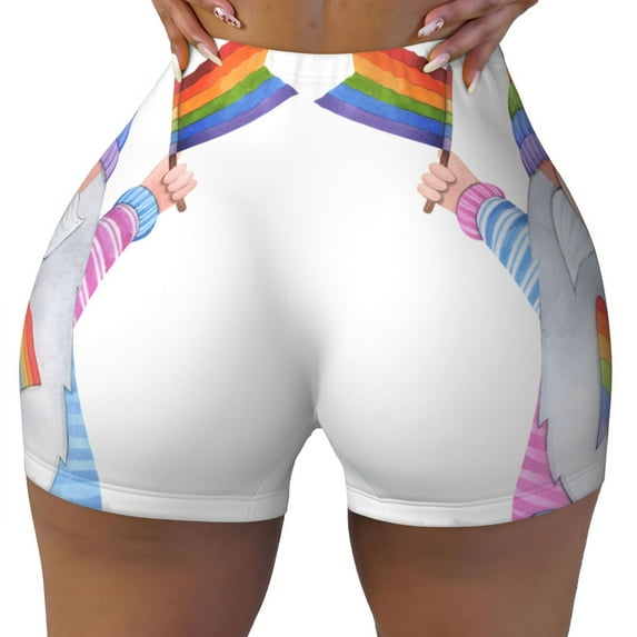 Fotbe LGBT Gnomes Seamless Shorts, Womens Workout Shorts High Waist Stretch Booty Short for Gym/Yoga/Running/Biking-Small