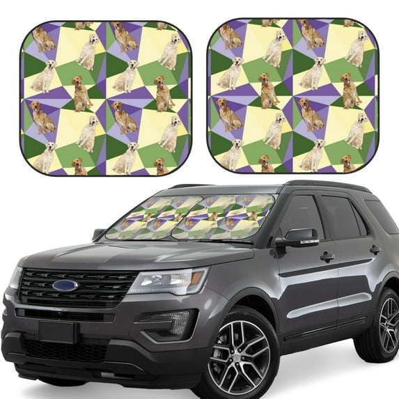 Fotbe Labrador Retriever Dog 2-Piece Car Windshield Sun Shade | Sun Blocker for Car Windshield | Foldable Automotive Interior Accessories for Sun Protection-Large