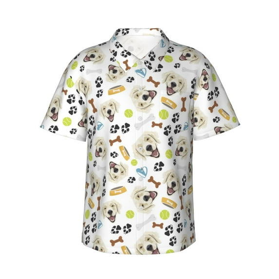 Fotbe Labrador Retriever Dog Hawaiian Shirt for Men Unisex Summer Beach Casual Short Sleeve Cotton Linen Button Down Shirts-X-Large