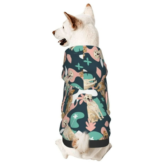 Fotbe Labrador Retriever Dog Print Small Dog Sweater Hoodies Pet Grey Hooded Soft Fleece Sweatshirts with Pocket Fall Winter Puppy Cat Sweaters Warm Clothes-X-Small