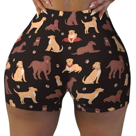 Fotbe Labrador Retriever Dog Seamless Shorts, Womens Workout Shorts High Waist Stretch Booty Short for Gym/Yoga/Running/Biking-