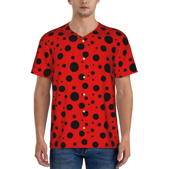 Fotbe Ladybug Pattern Baseball Jersey Shirt for Men and Women, Casual Short Sleeves Button Down T-Shirt-X-Large