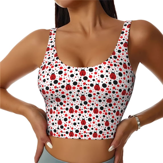 Fotbe Ladybugs 2 Pattern Womens' Sports Bra Longline Wirefree Padded with Medium Support Sports Moisture-Wicking Workou Vest,Tank Top-XX-Large
