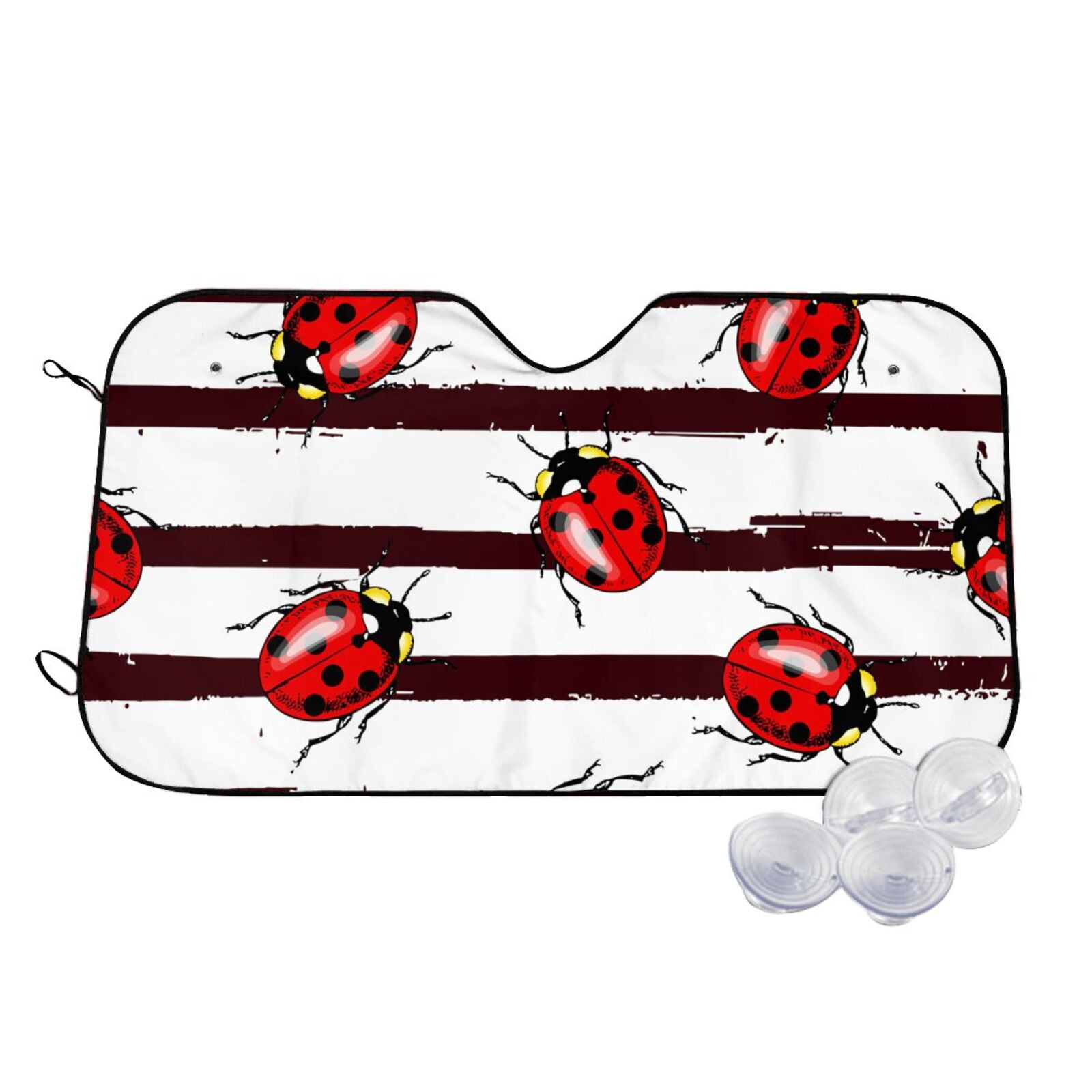 Fotbe Ladybugs on Black and White Striped1 Car Windshield Sunshade