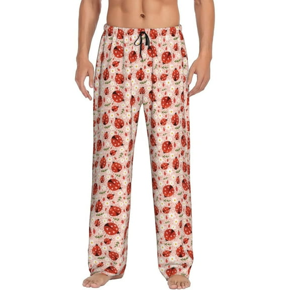 Fotbe Ladybugs With Heart Spots Men's Pajama Pants,Sleepwear Pants,Pj Bottoms Drawstring And Pockets-Small