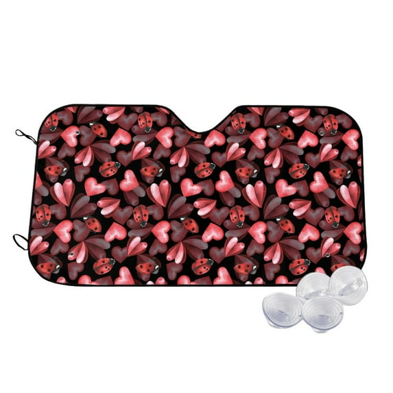 Fotbe Ladybugs and Red Hearts Car Windshield Sunshade | Sun Visor Protector Front Window Shade, Keeps Out UV Rays, Keeps Your Vehicle Cool-
