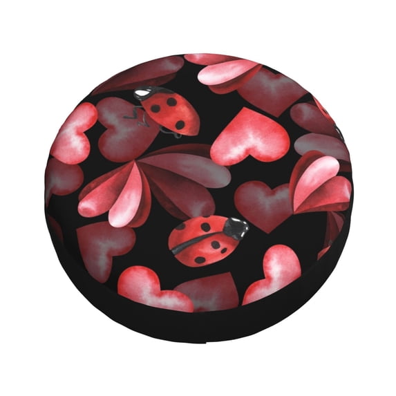 Fotbe Ladybugs and Red Hearts Spare Tire Cover Thickening Universal Fit for Jeep, Trailer, RV, SUV, Truck, Tough Tire Wheel Soft Cover-14 inch
