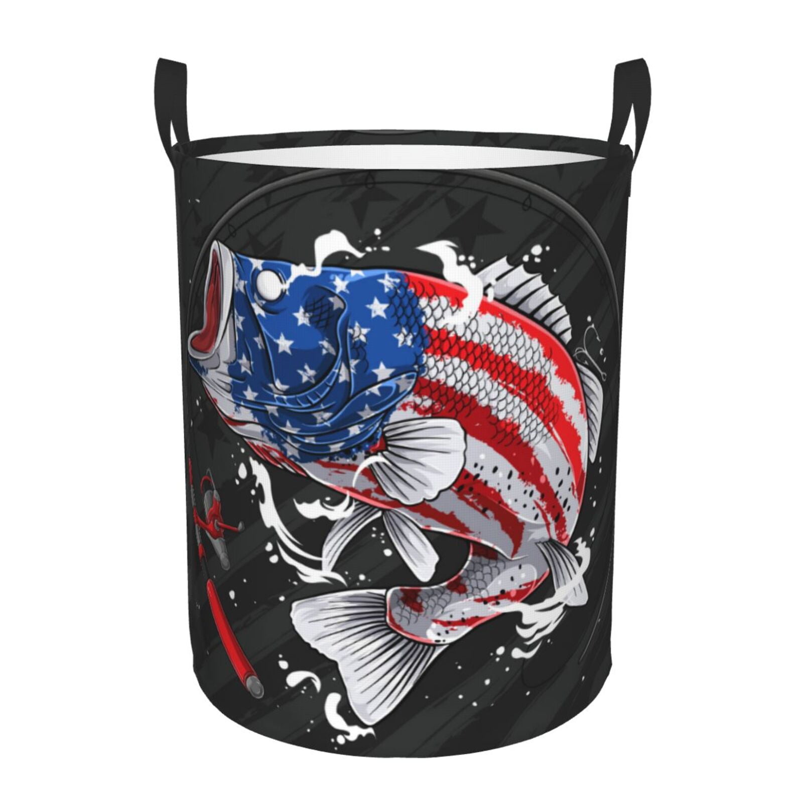 Fotbe Largemouth Bass Fish in USA Laundry Basket with Handles