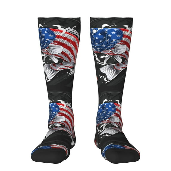 Fotbe Largemouth Bass Fish in USA print Women's Men's Novelty Crew Socks Cotton Socks Knee High Socks for Walking,Running,Nurses,Pregnancy